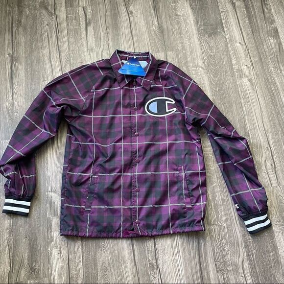 Champion Coaches jacket with ribbed cuffs in plaid purple - Picture 4 of 11